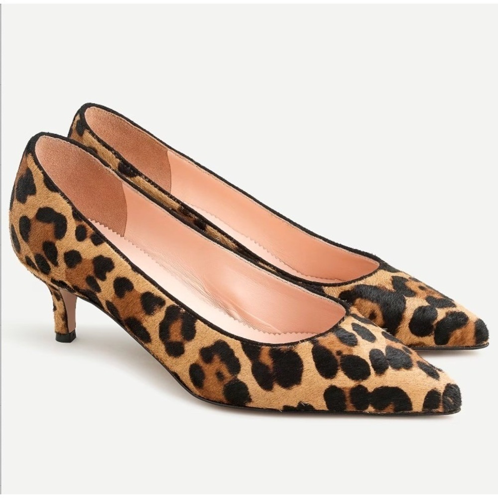 J.Crew Sophia Pumps Leopard Calf Hair Old Money Kitten Heel Mahogany NIB 8